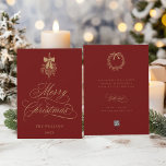 Cartão De Festividades Buquê Holly Berry Vermelho e Dourado Natal<br><div class="desc">Esta simples carta chata de Natal apresenta uma elegante e romântica carta caligráfica suave,  com um buquê holly berry de inverno e um texto personalizado no verso. Para uma personalização mais avançada deste design,  clique no BOTÃO FERRAMENTA DESIGN AZUL acima!</div>