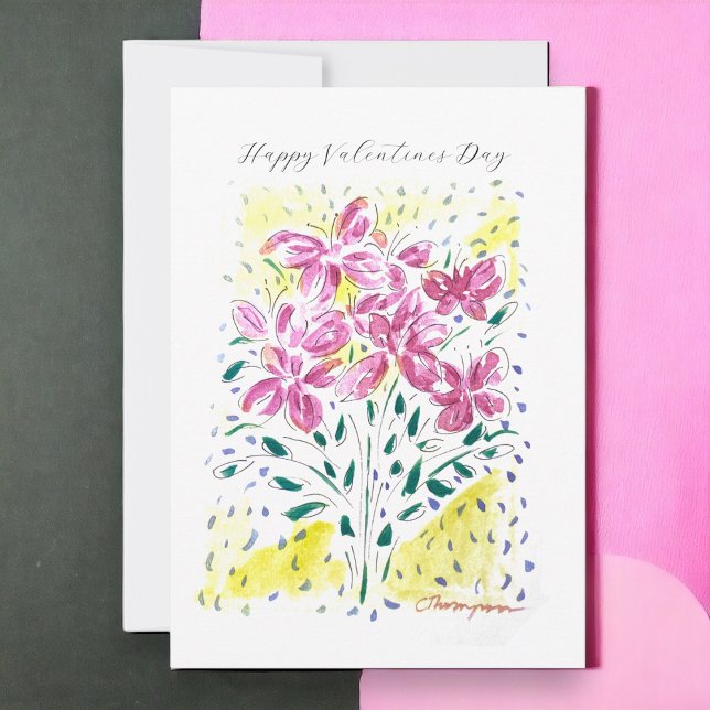 Cartão De Festividades Buquê rosa das flores do Dia de os namorados (A unique and beautiful watercolor painting for you special person this Valentines Day)