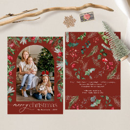 Cartão De Festividades Burgundy Arch Botânico de inverno Feliz Natal