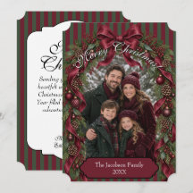 Burgundy Bow & Garland Classic Christmas Photo