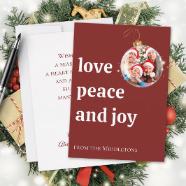 Cartão De Festividades Burgundy Christmas Family Photo Love Peace Joy