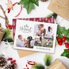 Cartão De Festividades burgundy de Natal de 4 fotos de rústicos modernos