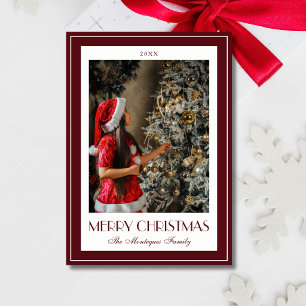 Cartão De Festividades Burgundy Dinheiro Antigo com 1 Foto Natal