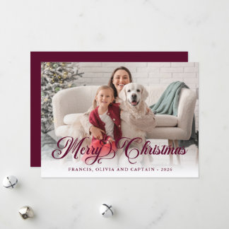 Cartão De Festividades Burgundy Feliz Natal Fotografia de Caligrafia Boni