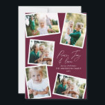 Cartão De Festividades Burgundy, guião elegante multifoto<br><div class="desc">O moderno mínimo na moda multifoto da família home decor elegante script texto de paz,  alegria e amor Cartão de Natal de Férias,  aniversário ideal. A cor moderna da lente de burgundy pode ser alterada.</div>