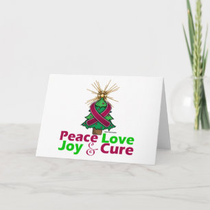Cartão De Festividades Burgundy Ribbon Christmas Peace Love, Joy & Cure