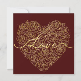Cartão De Festividades Burgundy Rose Heart Typography Valentines Day