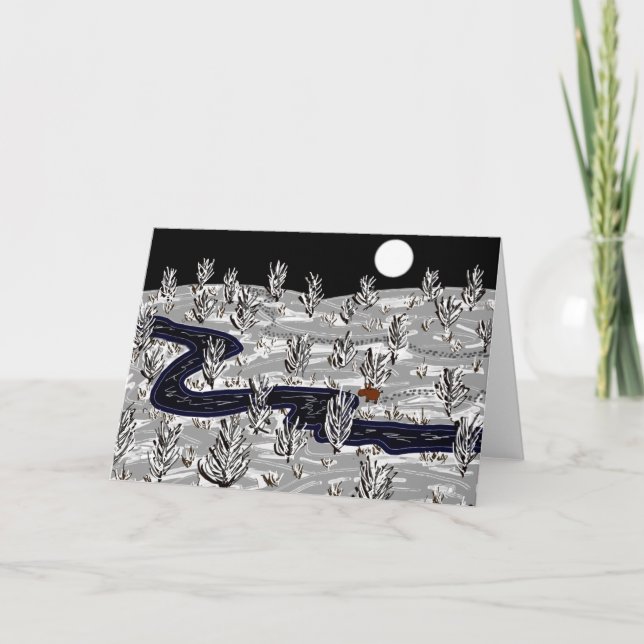 Cartão De Festividades burro à lua na neve (Frente)