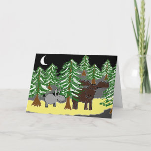 Cartão De Festividades burro e alce na neve