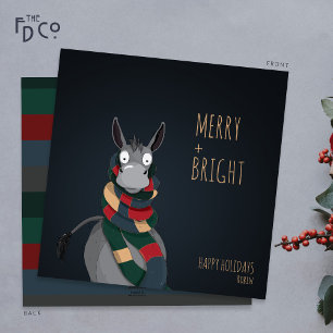 Cartão De Festividades Burro “Merry + Bright” Loucamente Fofo