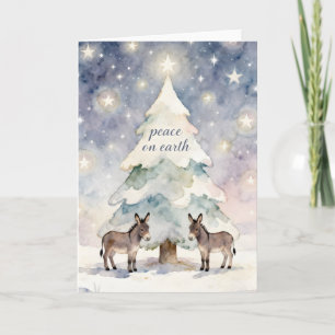 Cartão De Festividades Burros da Paz na Terra e Árvore de Natal