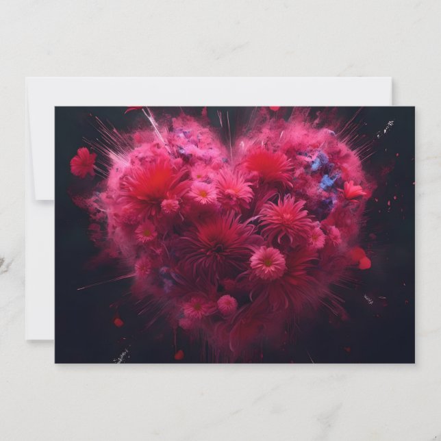 Cartão De Festividades Burst Cardíaco Rosa Vibrante (Frente)