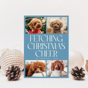 Cartão De Festividades Buscando Foto de Cachorro Alegria de Natal Azul Je