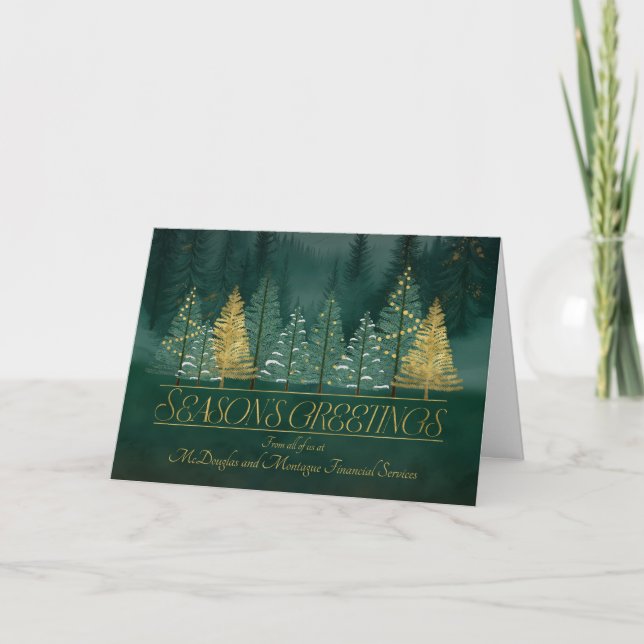 Cartão De Festividades Business Season's Greetings Green and Gold (Frente)
