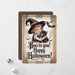 Cartão De Festividades "Buu para Você! Feliz Halloween!" Bruxa & Gato Ant