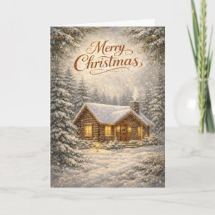 Cartão De Festividades Cabana Aconchegante Coberta de Neve Feliz Natal