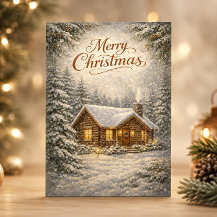 Cartão De Festividades Cabana Aconchegante Coberta de Neve Feliz Natal 