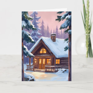 Cartão De Festividades Cabana de Natal Floresta Inverno Neve