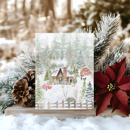 Cartão De Festividades Cabana de Natal na Cena da Floresta