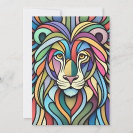 Cartão De Festividades Cabeça Colorida Detalhada do Leão