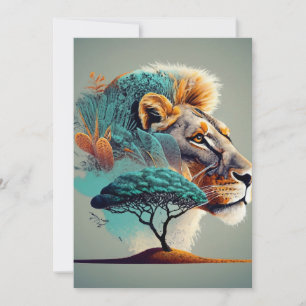 Cartão De Festividades Cabeça do Leão Safari Africano