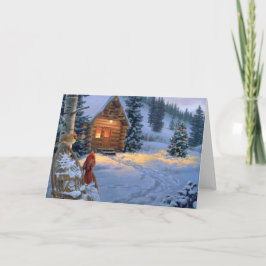 Cartão De Festividades Cabine da neve com pássaros do Natal