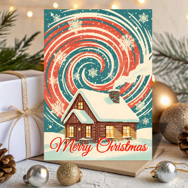 Cartão De Festividades Cabine de Inverno Retrô Nevasca Natal