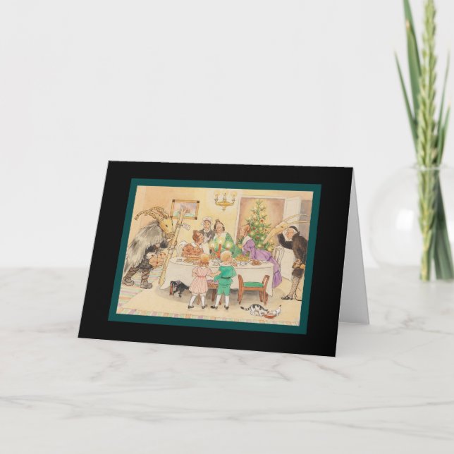 Cartão De Festividades Cabra de julho na mesa do Natal (Frente)