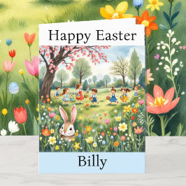 Cartão De Festividades Caça De Ovo Da Páscoa Coelhinha Adicione Nome Da A