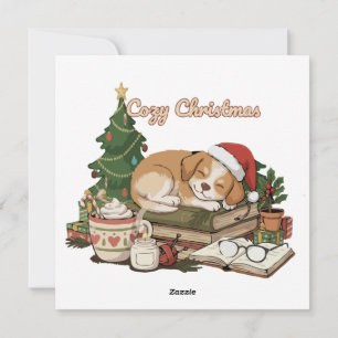 Cartão De Festividades Cachorrinho Adormecido de Natal Aconchegante & Liv