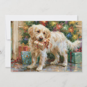 Cartão De Festividades Cachorrinho Golden Retriever Presente de Natal