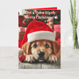 Cartão De Festividades Cachorrinho Pequeno Ajuda do Papai Noel