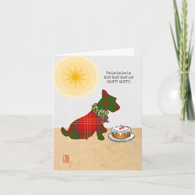 Cartão De Festividades Cachorrinho Scottie Fa-La-La-La-La, Ruff-Ruff-Ruff (Frente)