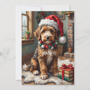 Cartão De Festividades Cachorro Adorável Bernedoodle com Chapéu de Natal