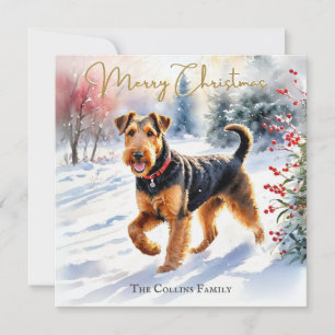 Cartão De Festividades Cachorro Airedale Terrier no Inverno Neve Natal