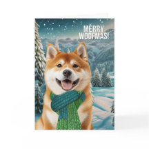 Cachorro Akita com Cachecol de Inverno Alegre Woof