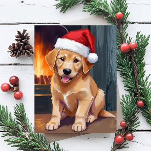 Cartão De Festividades Cachorro Alegre   Cachorro com Chapéu de Papai Noe