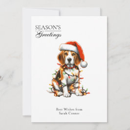 Cartão De Festividades Cachorro Beagle Envolto em Luzes de Natal