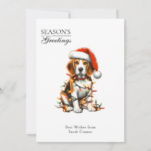 Cartão De Festividades Cachorro Beagle Envolto em Luzes de Natal