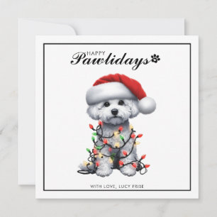 Cartão De Festividades Cachorro Bichon Frise Envolto em Luz de Natal