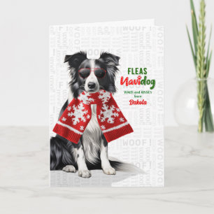 Cartão De Festividades Cachorro Border Collie Engraçado Pulgas Navidog co