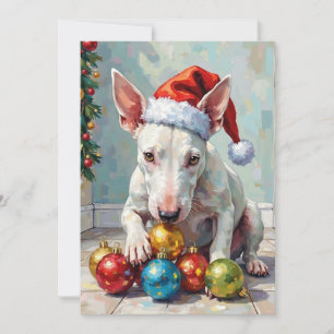 Cartão De Festividades Cachorro Bull Terrier Jovial Guardando o Natal