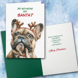 Cartão De Festividades Cachorro Bulldog Francês Adorável de Renas Procura