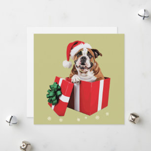 Cartão De Festividades Cachorro Bulldog Inglês Engraçado Luzes de Natal n