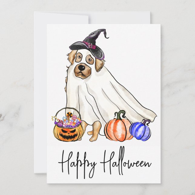 Cartão De Festividades Cachorro Cachorro Pinto Fantasma Feliz Halloween (Frente)