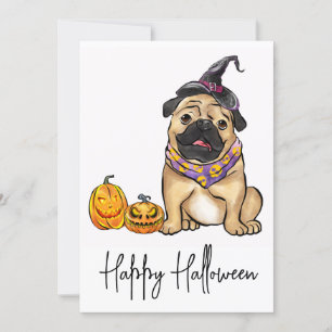 Cartão De Festividades Cachorro Cachorro Pug Puppy Ghost Feliz Halloween