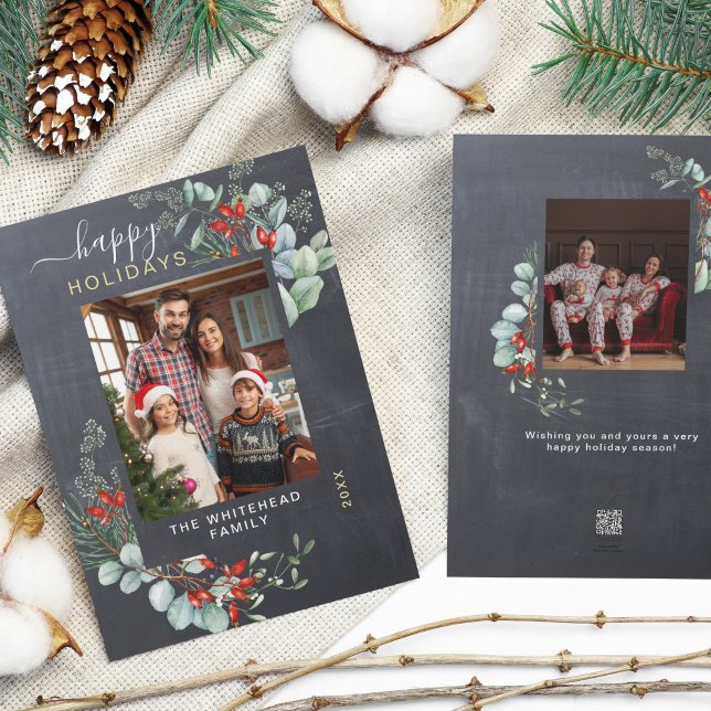 Cartão De Festividades Cachorro Cinza Botânico Molerical (You will love these beautiful Christmas cards! They feature botanical watercolor pine and berries.)