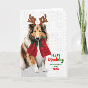 Cartão De Festividades Cachorro Collie Engraçado Pulgas Navidog com Nome