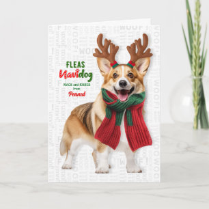 Cartão De Festividades Cachorro Corgi Galês Engraçado Pulgas Navidog com