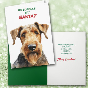 Cartão De Festividades Cachorro Cute Airedale Terrier Procura por Papai N
